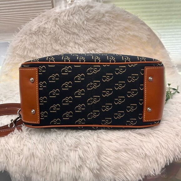 Dooney & Bourke Signature DB Logo Black Canvas & Brown Leather Hand Shoulder Bag - Picture 6 of 12